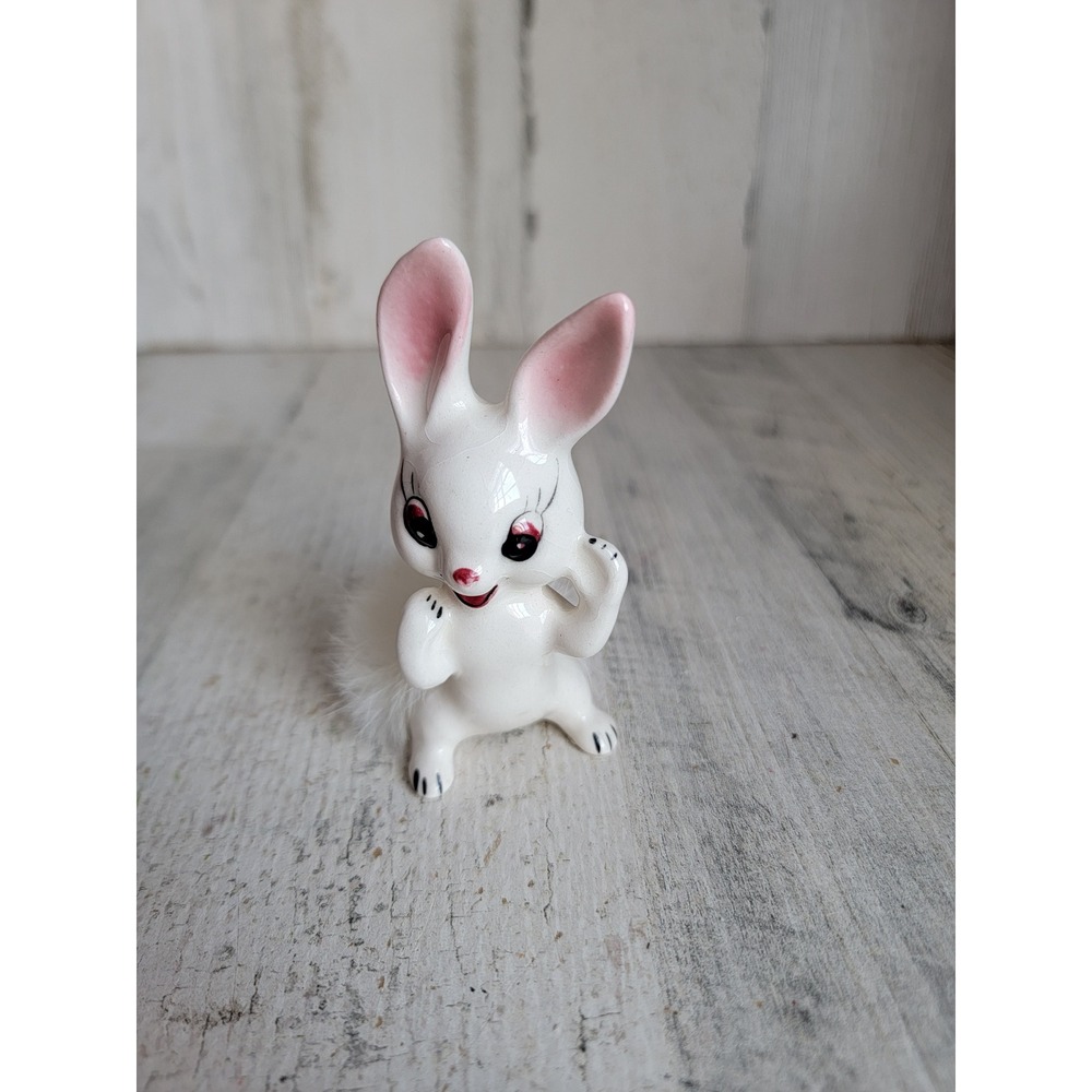 Japan rabbit vintage mini plush tail figure bunny Easter spring home decor